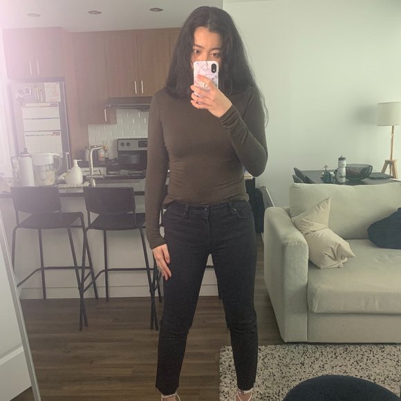 Babaton Olive Green Mock Neck Long-sleeved Shirt - Picture 1 of 2